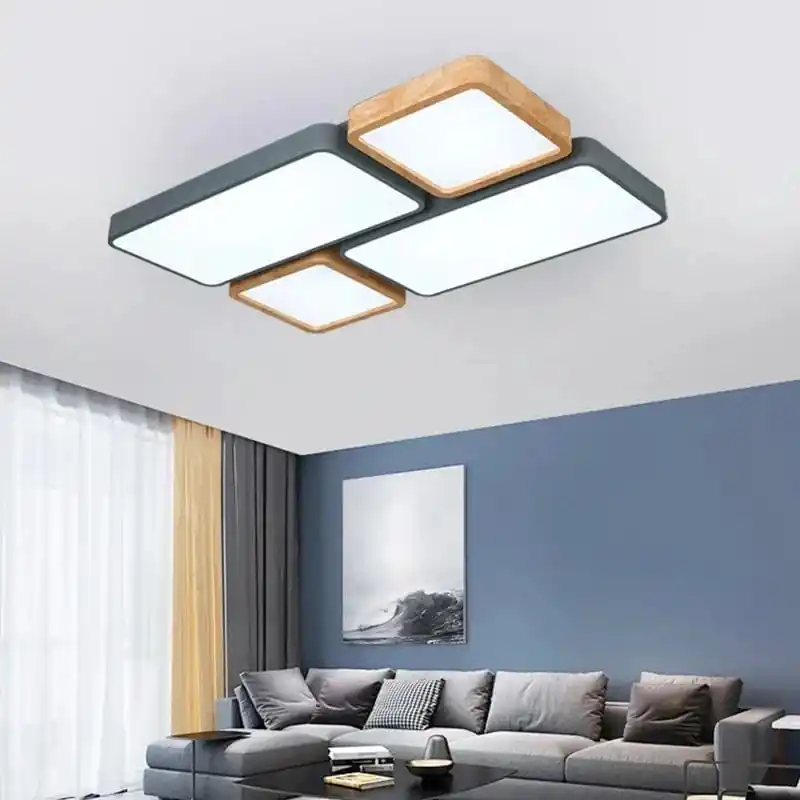 Plafonnier Nordique Encastré Rectangle LED en Bois Macaron