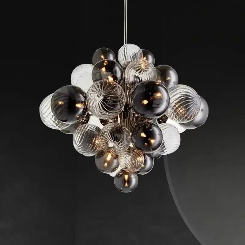 Lustre Nordique en Boule de Verre Argentée à Bulles d'Air