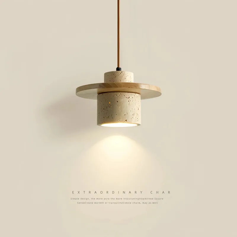 Suspension LED Komorebi en noyer et travertin