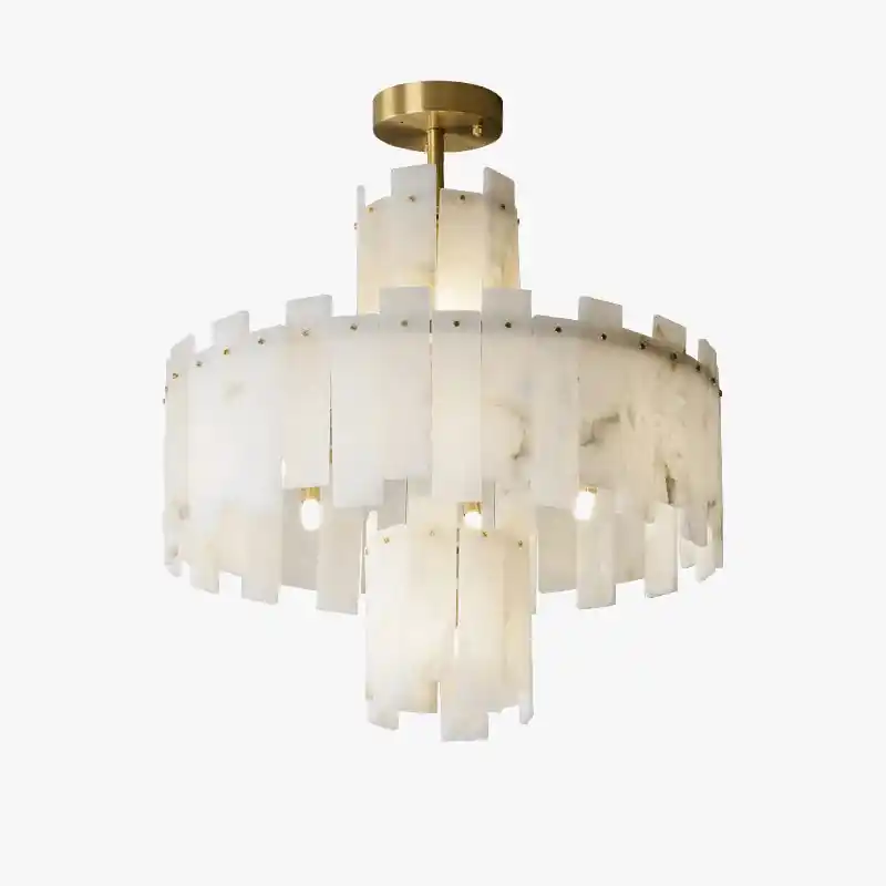 Lustre suspension élégant en marbre naturel LED postmoderne pour villa de luxe