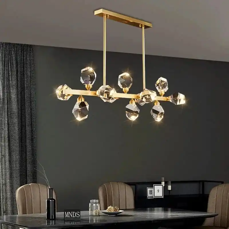 Lustre de Luxe en Laiton Diamant Cristal LED Moderne