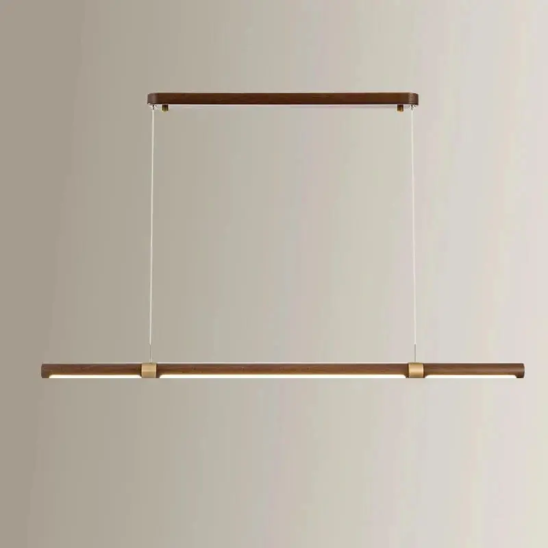 Lustre Long en Bois avec Éclairage LED Suspendu - Élégance Illuminée