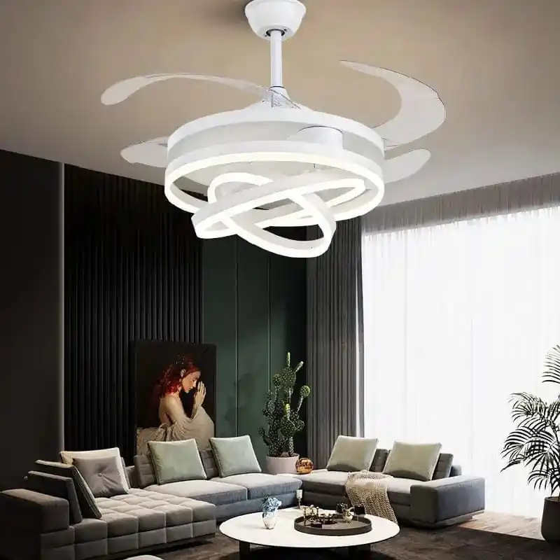 VENTILATEUR DE PLAFOND MODERNE 2024 - LUMIÈRES LED - TÉLÉCOMMANDE RECHARGEABLE