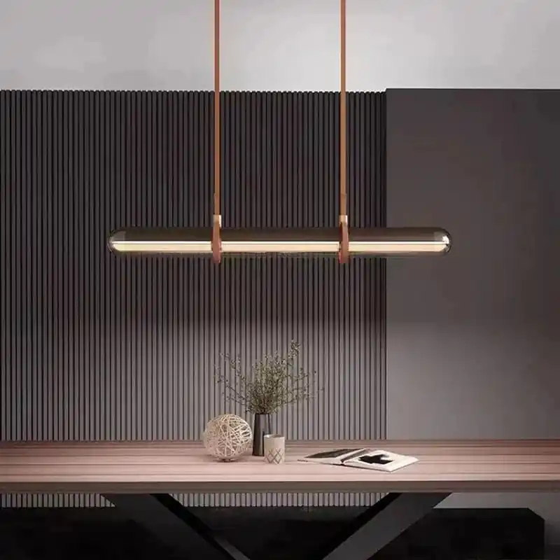 Suspension Luxe en Cuir et Verre LED Design Minimaliste