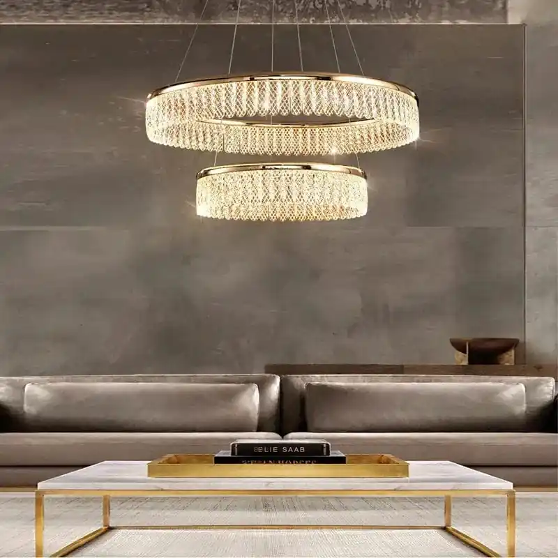 Lustre LED en cristal Losange Rond à plusieurs anneaux de luxe 2024