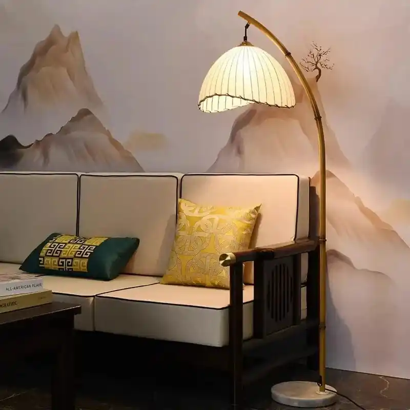 Lampe LED nordique en bambou et métal pour salon et intérieur - Collection Wabi Sabi
