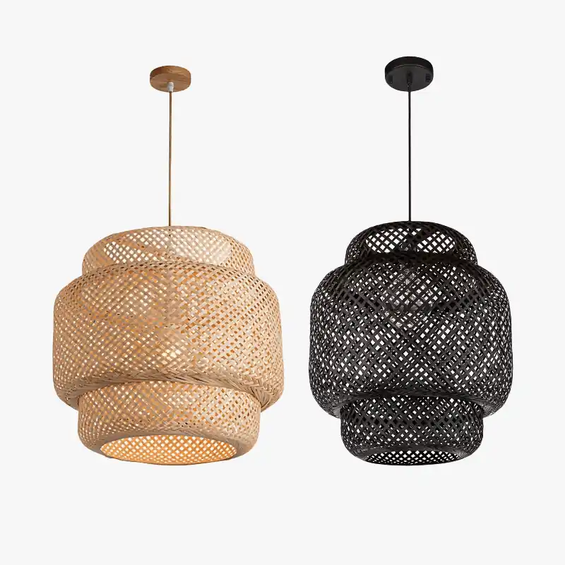 Suspension en bambou tissé style rétro design contemporain