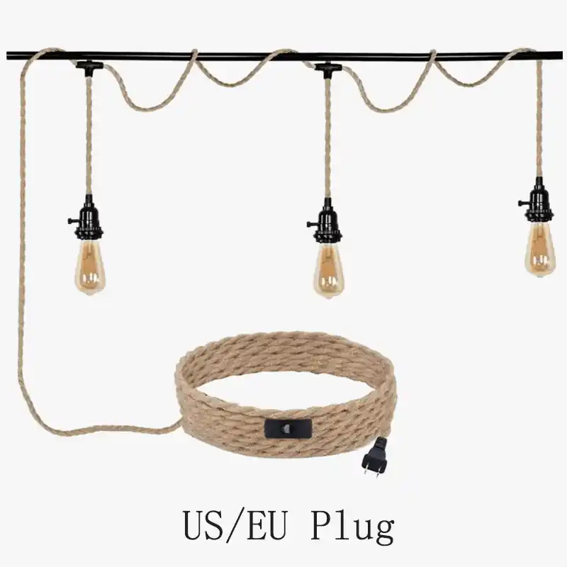 Suspension Vintage en Corde de Chanvre 4.5\\/6.8M avec Interrupteur, Idéale pour Salon, Chambre et Salle à Manger