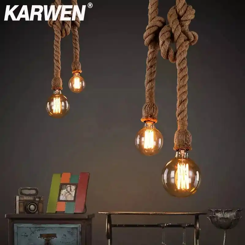 Vintage corde de chanvre suspension - Loft industriel rétro suspendu - Édition Vintage Loft.