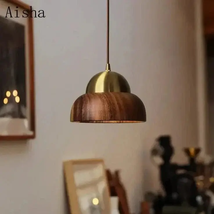 Lampe suspendue Wabi-sabi en bois de noyer pour chambre à coucher - Édition limitée Nanyang Vintage