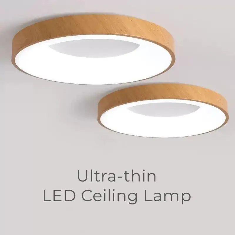 Plafonnier LED Rond Ultra-fin en Grain de Bois - Luxedéco
