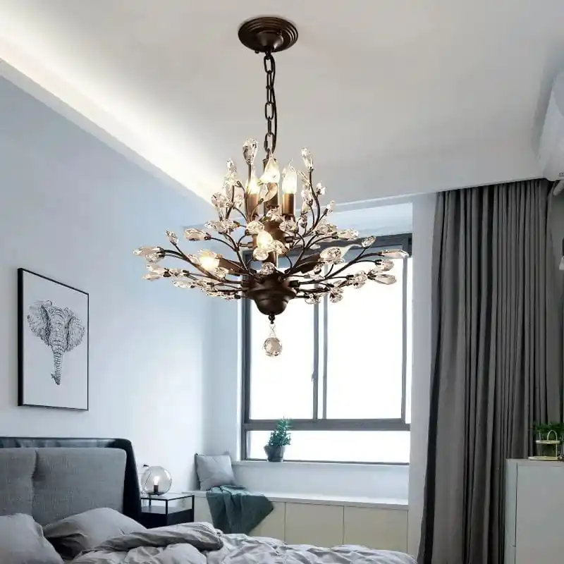 Lustre Vintage en Cristal LED Nordique pour Salon et Chambre
