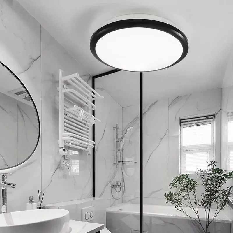 Zerouno Plafond Moderne LED Étanche Salle de Bain - 30W Capteur de Mouvement - Noir Brillant