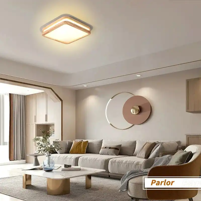 Plafonnier LED en bois - Lampe carrée nordique moderne - Décoration lumineuse pour maison et bureau