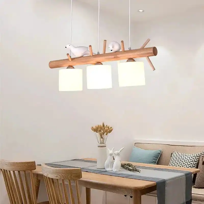 Pendentif LED Nordique en Bois Massif - Luminaire Suspendu