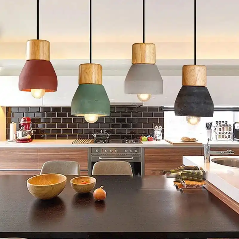 Suspension moderne Loft Style nordique en bois avec 4 couleurs E27 ciment pour éclairer votre espace de vie