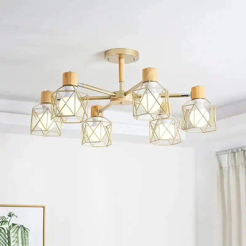 Plafonnier LED Vintage en bois noir pour salon chambre cuisine