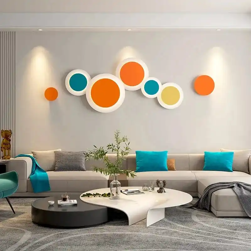 Salon Nordique Moderne: Canapé Fond Appliques Chambre Lampe de Chevet Art Déco