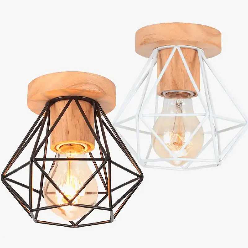 E27 plafonnier fer bois nordique moderne Mini lampe pour salon chambre cuisine décoration luminaire