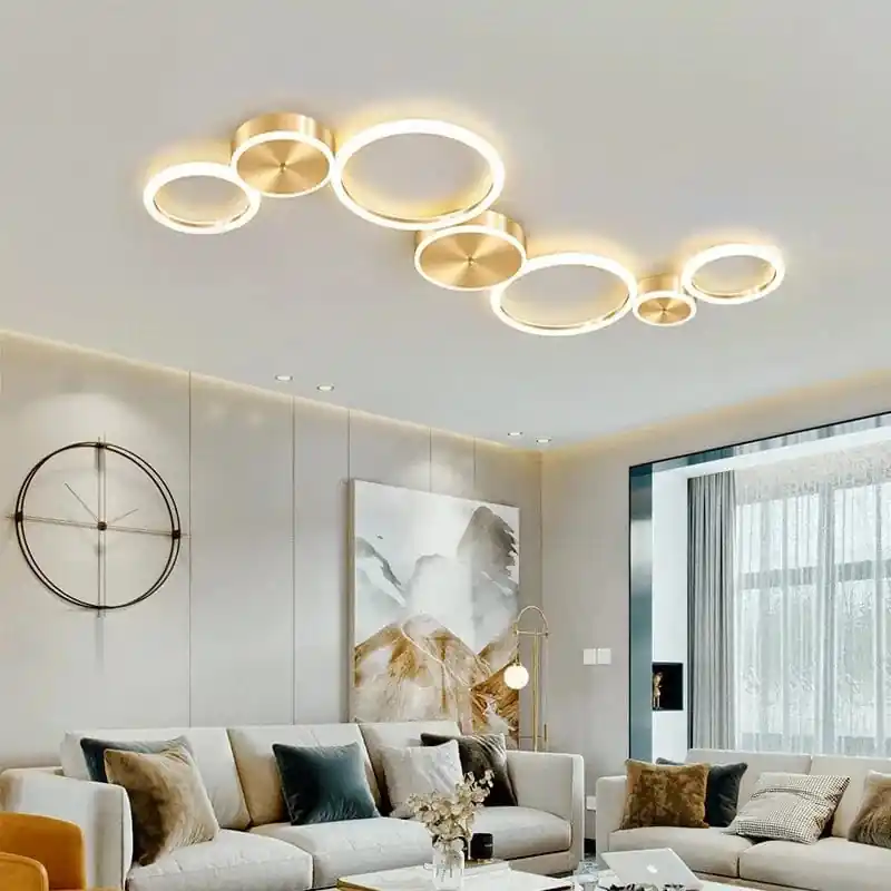 Plafonnier moderne à LED en aluminium | Cercle de lustres dorés