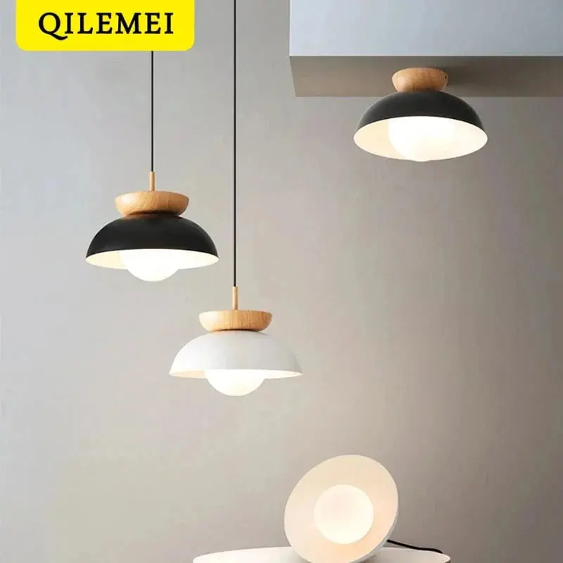 Lustre suspendu en bois avec LED pour une décoration intérieure moderne et minimaliste