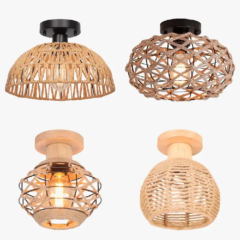 Lustre Vintage Industriel en Corde de Chanvre pour Plafonnier de Salle à Manger.