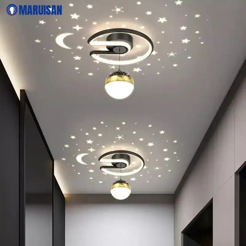 Plafonnier LED 28W Noir Gris pour Couloir avec Boule de Verre Nuances - Effet Etoile