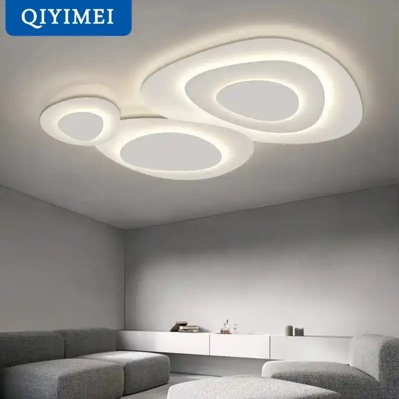 Lustre moderne LED Anneaux Annuels Ondulation Forme Décoration Fer Blanc
