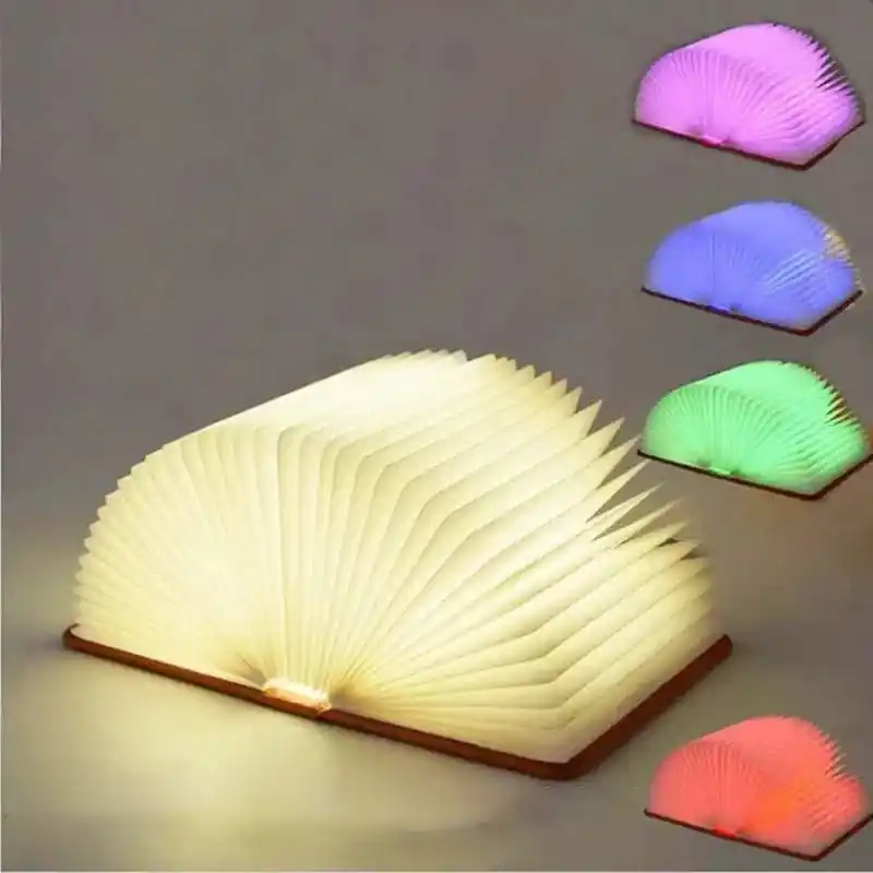 Veilleuse LED 3D pliante colorée RGB rechargeable par USB en bois - Lampe de table livre pour chambre d'enfant
