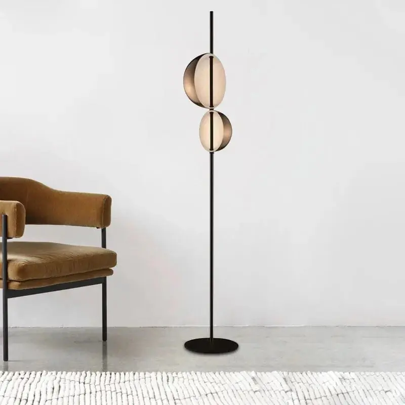 Superluna - Lampadaire Double Abat-jour LED Noir Or Vintage