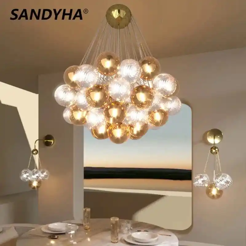 SANDYHA - Lustre Boule de Verre LED Multicolore, Lampe Moderne de Plafond de Style Art en Ferronnerie