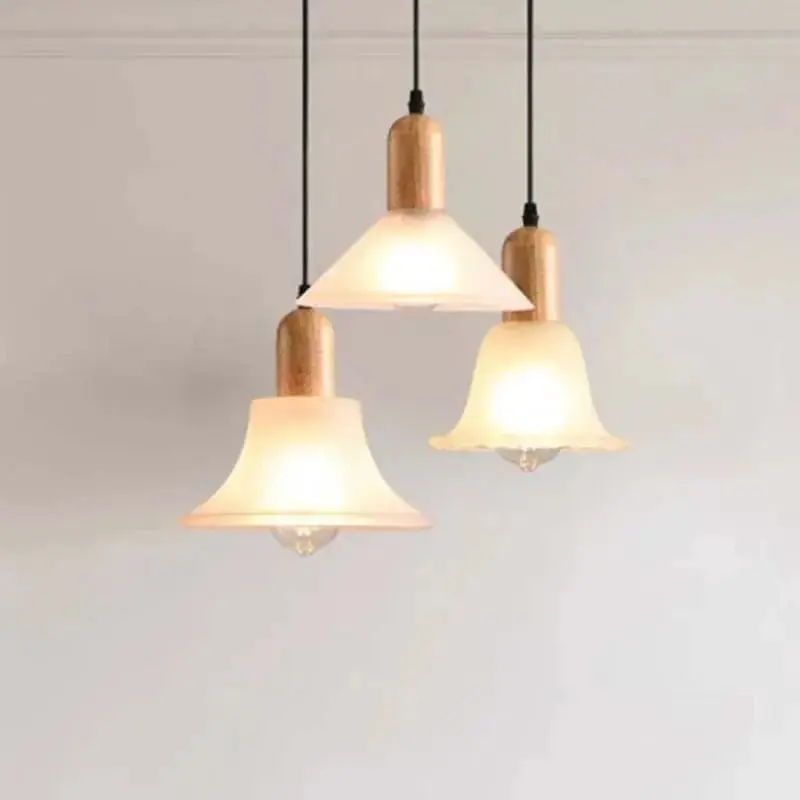 Suspension LED nordique en verre et bois, style moderne