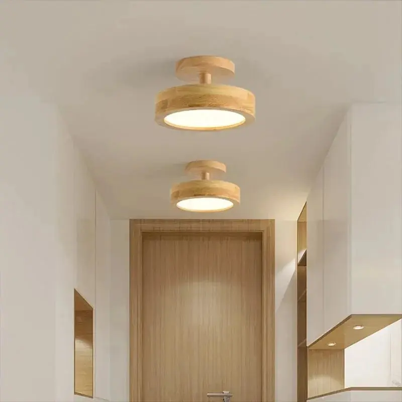 Lustre Nordique en Bois LED Macaron pour Chambre ou Salon