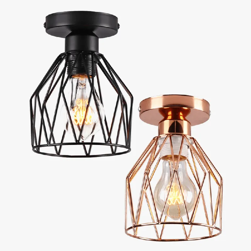 Plafonnier Vintage Rétro Cage Semi-Encastré LED , Décoration Industrielle