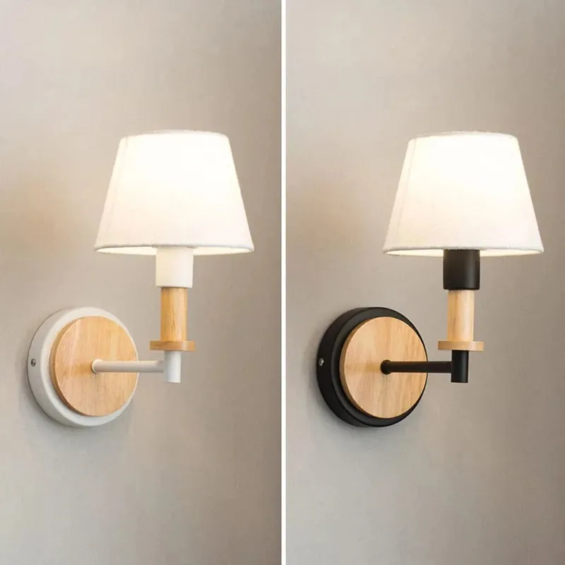 Appliques murales nordiques en bois pour chambre - Lampe de chevet moderne noir et blanc + LED