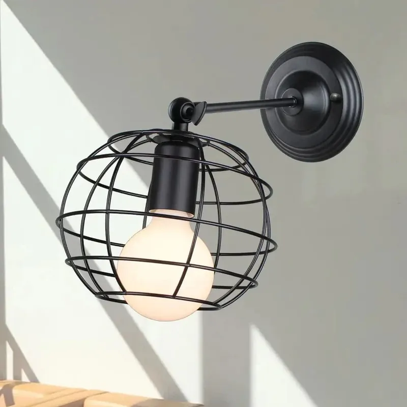 Moderne Vintage Industriel Lampe Murale Cage LED Loft - Appliques Rétro pour Salon et Salle de Bain