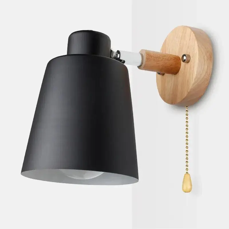 Applique murale nordique en bois pour chambre avec interrupteur - Disponible en 6 couleurs