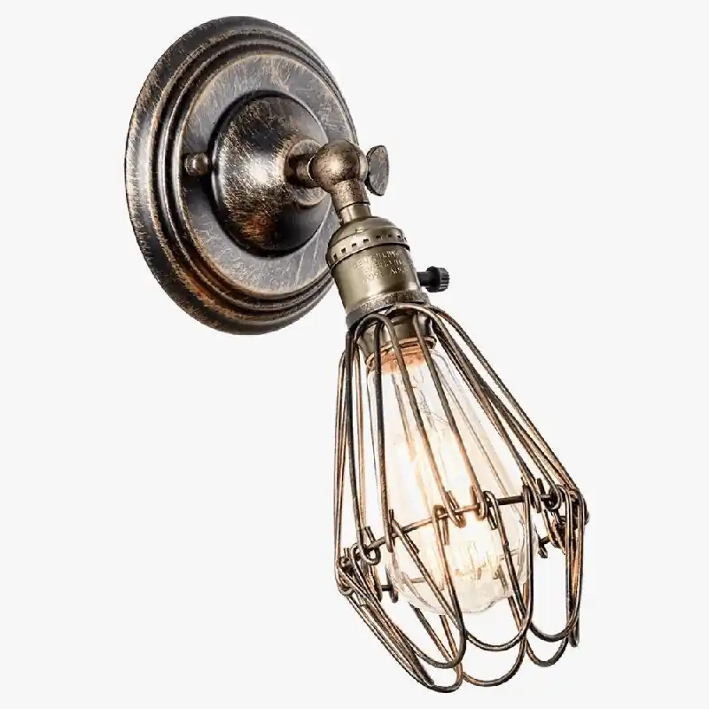 Applique murale Vintage de style industriel réglable avec cage en fil métal - Luminaire LED rustique