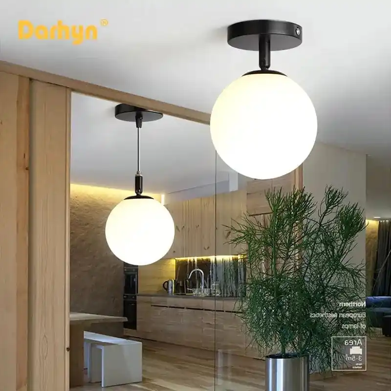 Plafonnier en verre nordique LED minimaliste - Luminaires ronds en verre pour couloir, salons et entrée