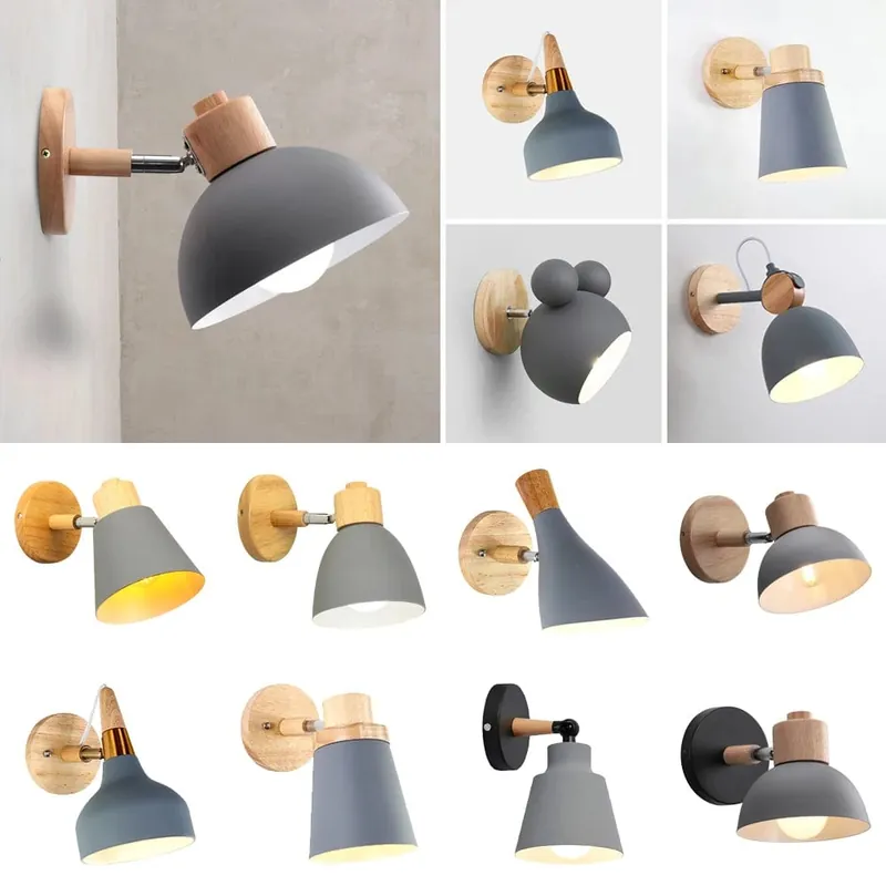 Lampe de chevet nordique en bois moderne avec applique murale dirigée pour chambre et salon.