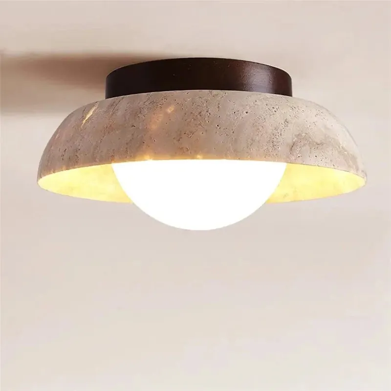 Plafonniers ronds en travertin jaune naturel nordique - Collection Scandinave