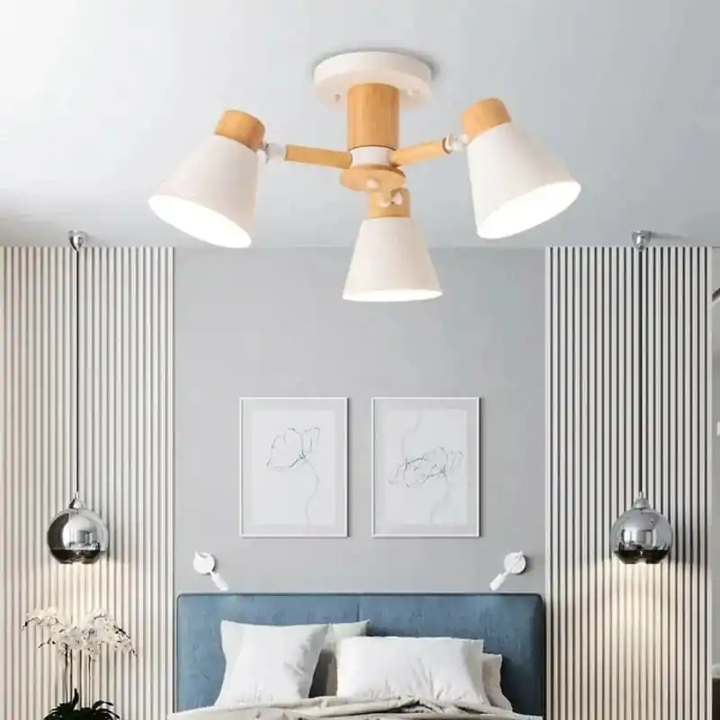 Plafonnier LED en bois massif nordique pour salon, chambre, hôtel ou restaurant - Décoration moderne de la maison