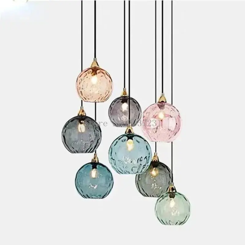 Lustre boule de verre coloré nordique suspension moderne Grain d'eau Ocean Lights
