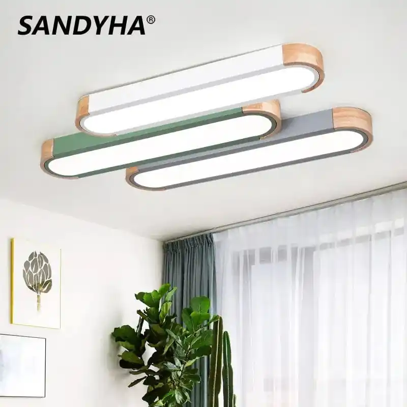Plafonniers nordiques Led en bois, fer et acrylique - Rectangle - Piste lampe - Pour salon et chambre - Décor intérieur - Luminaires