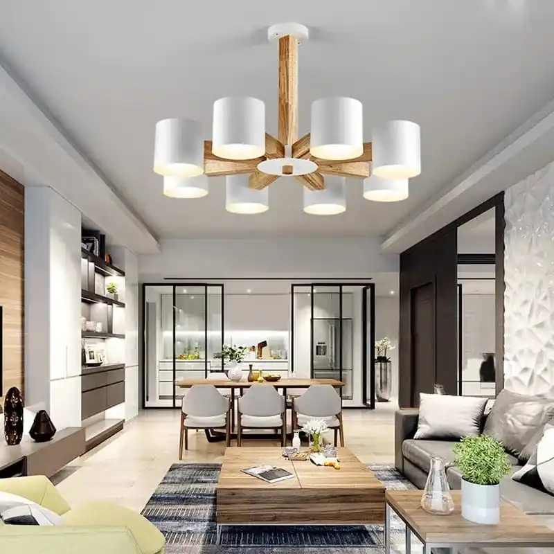 Lustre Nordique Créatif en Bois Massif pour Salon, Chambre et Salle à Manger