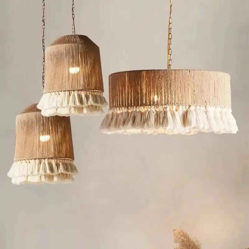 Vintage Chanvre Corde Gland Suspension Lumières - Collection Bohème Variée