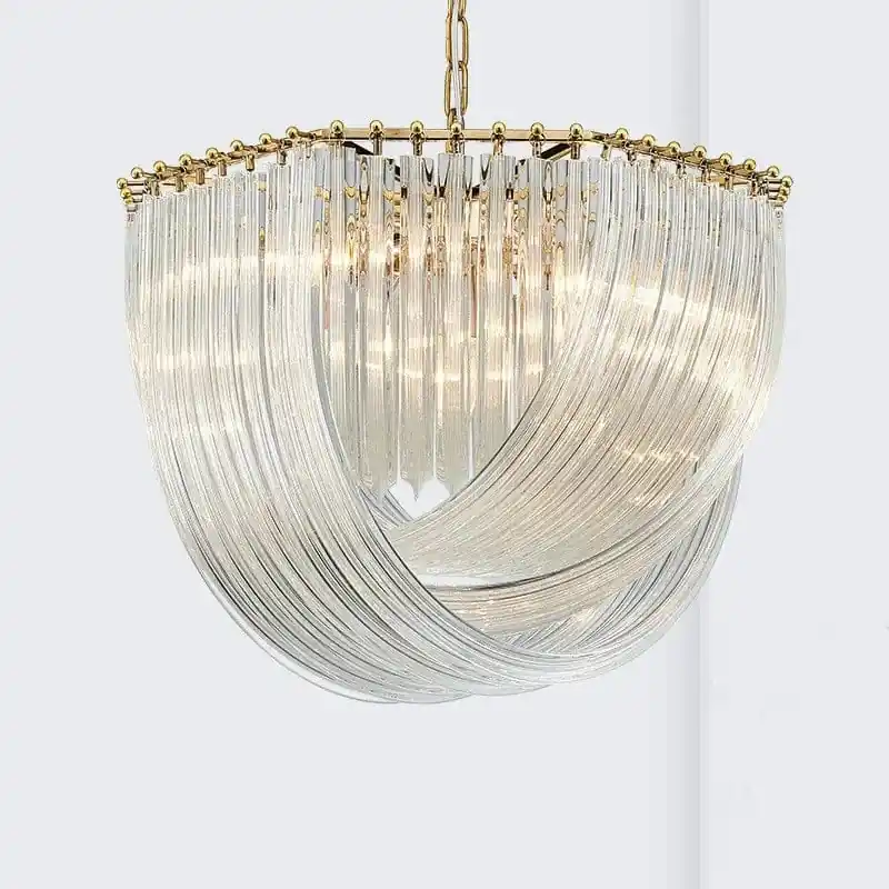 Lustre Post-moderne en plaqué or\\/chrome métal avec Led E14, suspension en verre rond et chaîne de luminaires