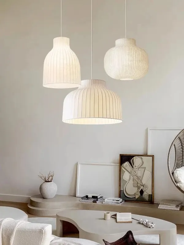 Suspension luminaire Nordique minimaliste en soie Wabi Sabi