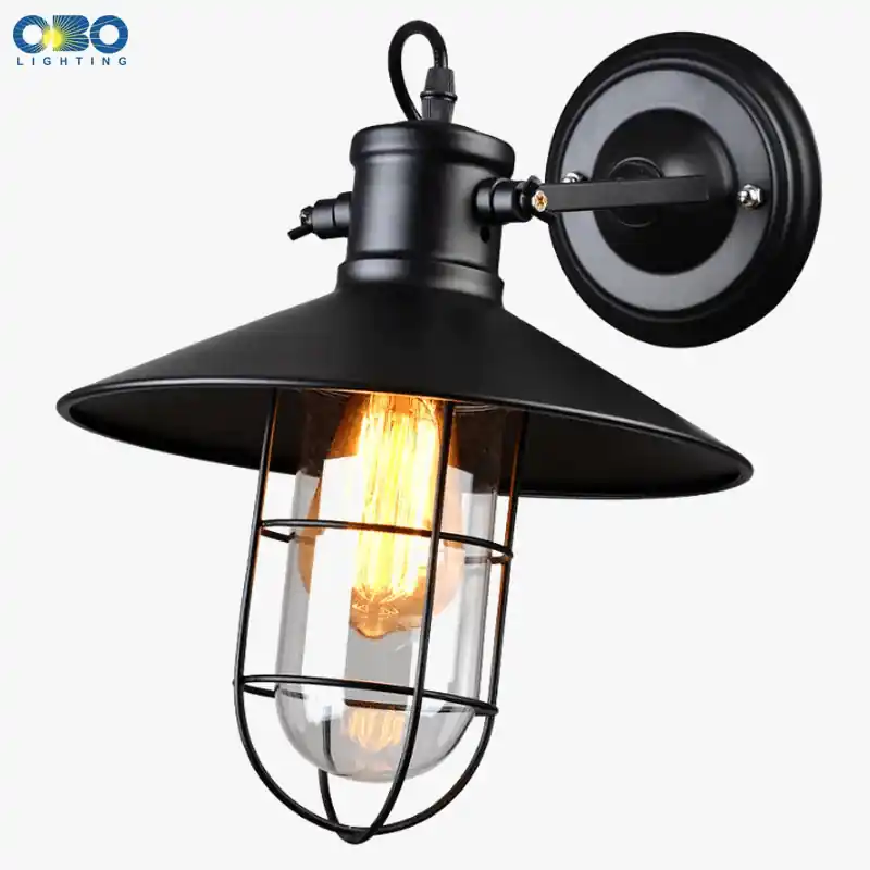 Applique murale Vintage Black Copper avec Cage en fer