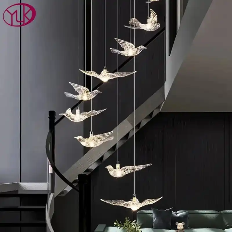 YOULAIKE - Lustre LED design pour escalier de luxe - Suspendu dans le salon - Spirale acrylique - Éclairage longue portée